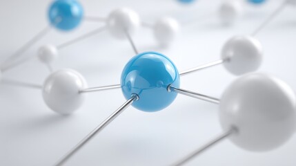 Highly detailed molecular structure model showing blue and white atoms connected by bonds.