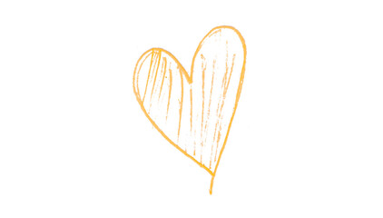 A yellow heart drawn in ink sits on a transparent background.