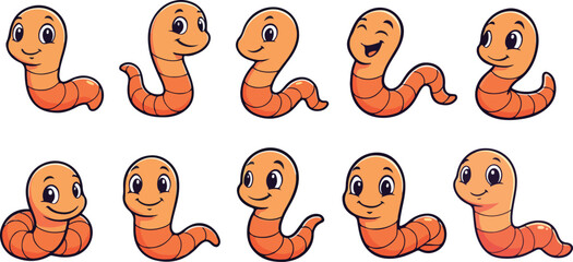 vector illustration of worm maggot funny cute cartoon mascot character cartoon with 10 poses © weng