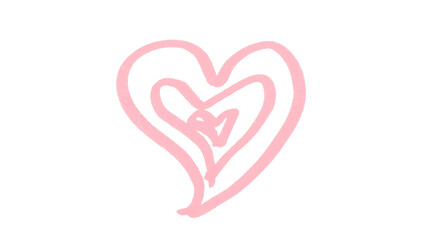 Pink heart drawn with ink on transparent background.
