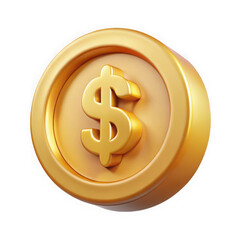 Shiny golden coin with dollar symbol isolated on transparent background