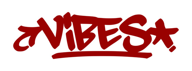Smooth red graffiti tag "Vibes" with soft drip effect and transparent background. Common slang for energy, mood, or feeling good.