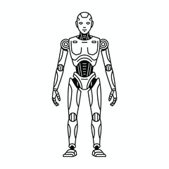 Full body outline illustration of a humanoid robot standing against a white background