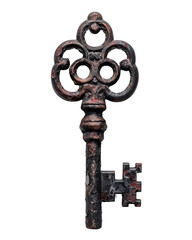 Antique Ornate Rusty Key Black Background