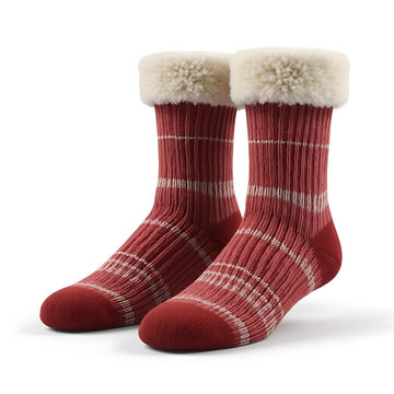 Cozy red winter socks with fleece lining and striped pattern  