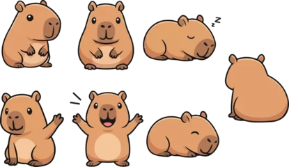 Keuken achterwand Dierentuin vector illustration of capybara funny cute cartoon mascot character cartoon with 7 poses   © weng