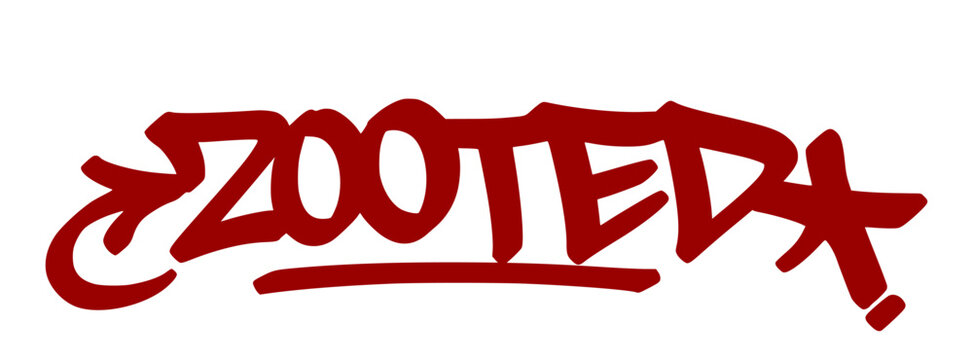 Intense red graffiti tag "Zooted" with trippy drip style and transparent background. Slang for being high, spaced out, or in another zone.