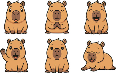 vector illustration of capybara funny cute cartoon mascot character cartoon with 6 poses 