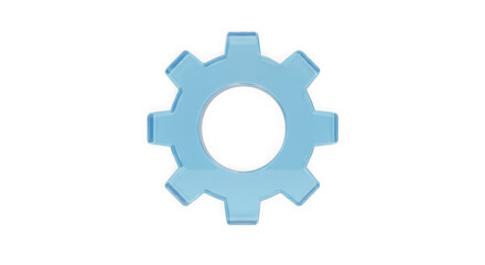 Fototapeta premium Blue Gear Icon: A minimalist image of a single, translucent blue gear, symbolizing the interconnectedness of systems and the mechanics of industry. 