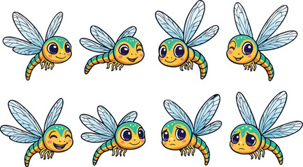 vector illustration of dragonfly insect funny cute cartoon mascot character cartoon with 8 poses 01