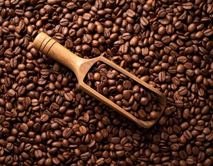 Fototapeta premium coffee beans with wooden spoon