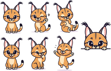 vector illustration of caracal cat funny cute cartoon mascot character cartoon with 7 poses 02