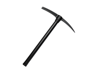 A robust black ice axe, isolated on a white background, essential equipment for mountaineering and ice climbing.