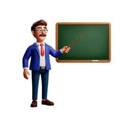 3D Render of a Male Teacher Explaining a Lesson on a Blackboard