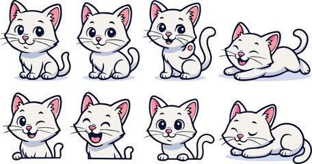 vector illustration of kitten cat puss  funny cute cartoon mascot character cartoon with 8 poses 04 © weng