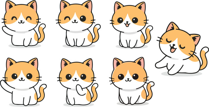 vector illustration of kitten cat puss  funny cute cartoon mascot character cartoon with 7 poses 