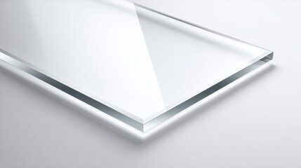 Clear Transparent Glass Sheet Seamlessly Reflecting Light on Smooth Surface.