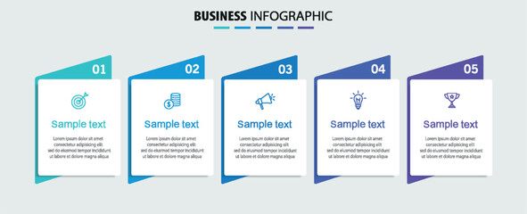 Business infographic template with 5 options or steps. Can be used for workflow layout, diagram, annual report, web design