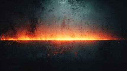 Volcanic eruption landscape with flowing lava and ash explosion in dark sky scene.