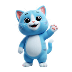 Fototapeta premium Adorable 3D Blue Kitten: Cute, Fluffy Cartoon Cat
