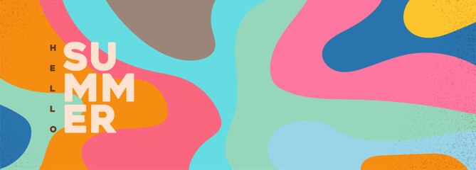 Fun abstract summer header banner with colorful organic shapes and playful curves perfect for seasonal promotion and tropical themed design