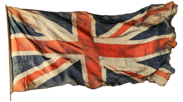 A vintage British Union Jack flag waving