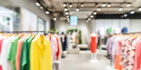Vibrant abstract blur of a boutique display in a modern shopping mall interior