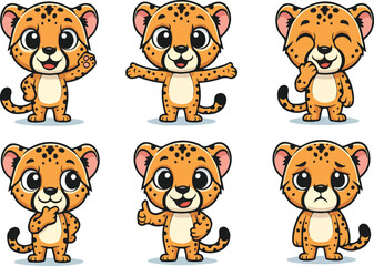 vector illustration of cheetah jaguar tiger puma leopard cat funny cute cartoon mascot character cartoon with 6 poses 