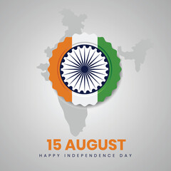 Indian Independence Day Celebration with Tricolor Emblem and Map - 15 August