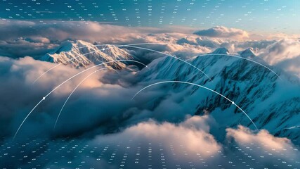 Futuristic satellite tracking visualization over snowy terrain, AI weather modeling and Earth observation design - Powered by Adobe