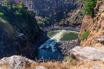 high angle view of the valley and river