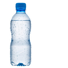 Fototapeta premium Clear Glass Water Bottle with Metallic Cap Against White Background, Radiating Simplicity, Purity, and Natural Refreshment
