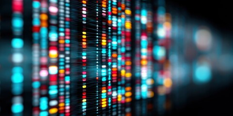 Colorful Digital Data Stream with Abstract Light Effects and High Tech Background.