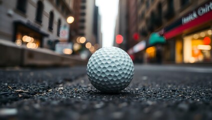 a golf ball is on the city asphalt