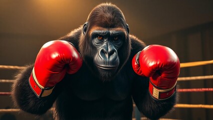 a gorilla wearing boxing gloves in the ring