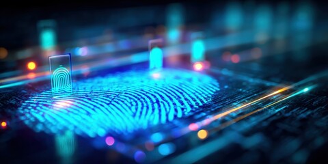 Futuristic Digital Fingerprint Scanner Technology with Biometric Data Security Concept.