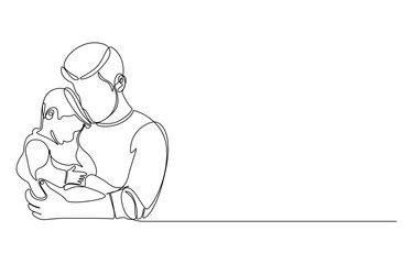 Father and Child A Line Art Depiction of Love and Care, Father Holding Child, One-Line Drawing, Father and baby playing together, continuous line drawing