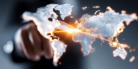 Intricate illuminated world map with glowing continents and global connectivity.