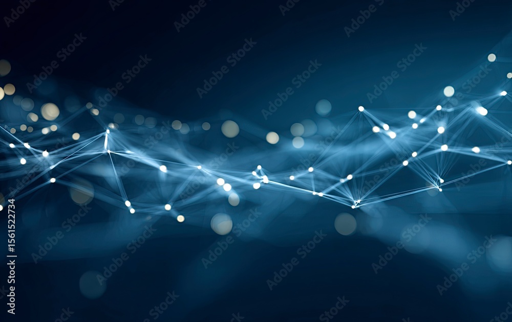 Poster abstract background with glowing lines and dots in the form of network connections or data transfer 
