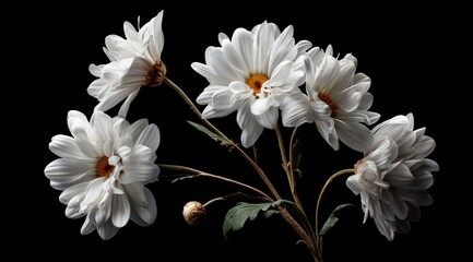 Elegant White Floral Bloom Display Against Darkness