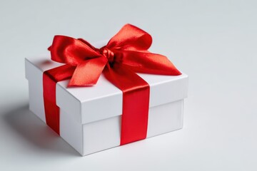 Obraz premium Gift box with red ribbon sitting in center on white