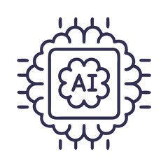 Artificial Intelligence (AI) Processor Chip Line Icon for Machine Learning Technology