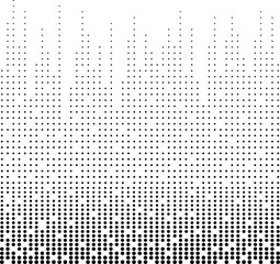 Halftone. Black dots on a white background. A pattern of round black dots of different sizes. The dots form gradients, waves or even patterns.