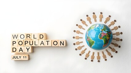 World population day july 11th with globe and human figures