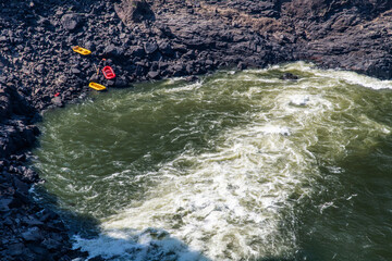 high-angle view of rafting in the valley
