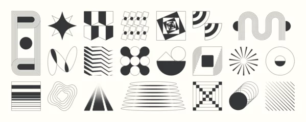 Fototapete Rund Abstract minimal element mid century vector set. Aesthetic contemporary stripe line art, vintage geometric shape in monochrome. Atomic age Art form design for wall art, decoration, wallpaper. © TWINS DESIGN STUDIO