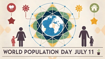 World population day july 11th celebration with global interconnectedness and family icons
