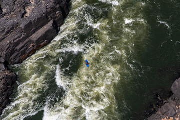 high-angle view of rafting in the valley