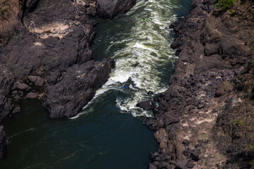 high-angle view of rafting in the valley