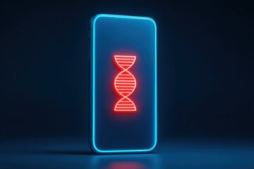 Neon DNA Strand Display on Smartphone Screen with Glowing Blue Frame.